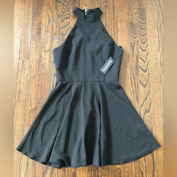 NWT - Naven Women’s 4 Black Mia Halter Fit & Flare Skater Mini Cocktail Dress - Picture 2 of 13